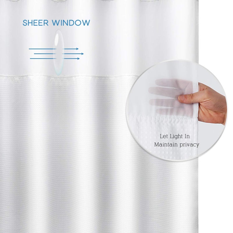 ARICHOMY 2023 Upgraded Shower Curtain Set Waffle Weave Curtain Fabric Shower Curtain Set Hook Free Removeable Liner, 250GSM Machine Washable 71by 74inch, White - Image 3